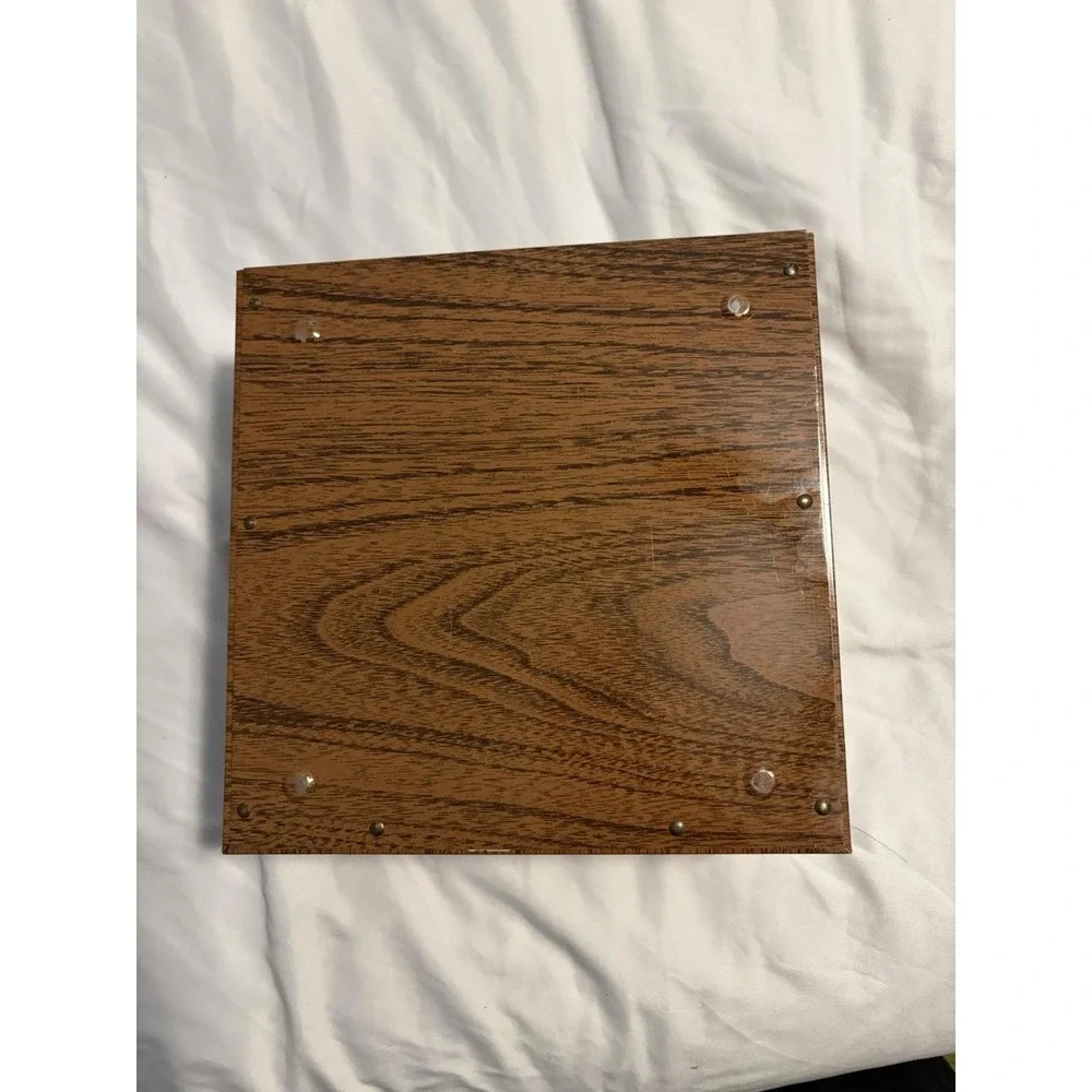 Ballonoff Porta File Check Storage Box Faux Wood Grain‎ Brown Metal Vintage 70s